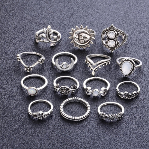 14 Piece Sun and Moon Midi Ring Set - Picture 2 of 10